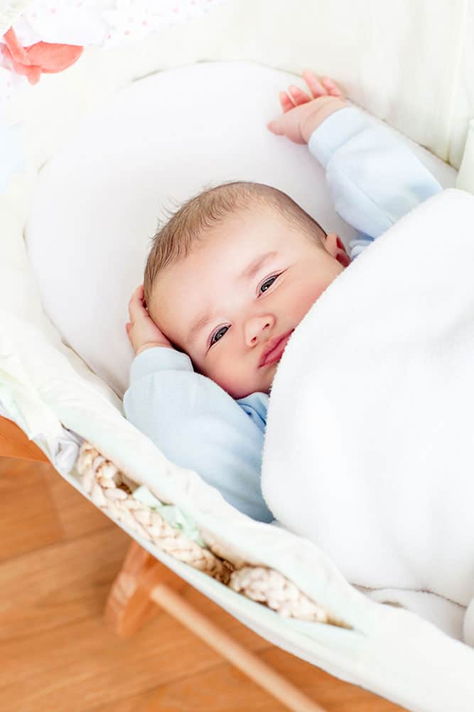 Pinterest image of a baby on the Moms on Call schedule