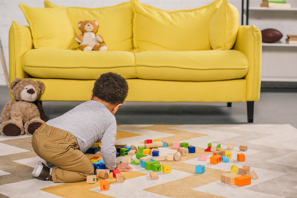toddler playing with blocks