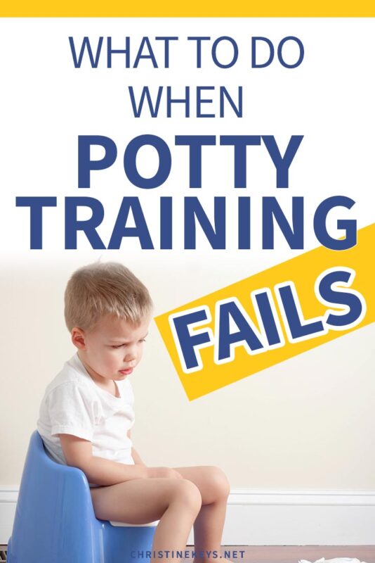 Child sitting on potty with text overlay