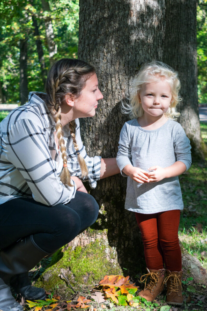 mom talking to toddler