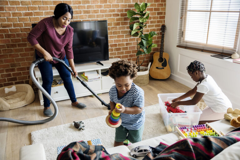 family showing how to clean up toys fast