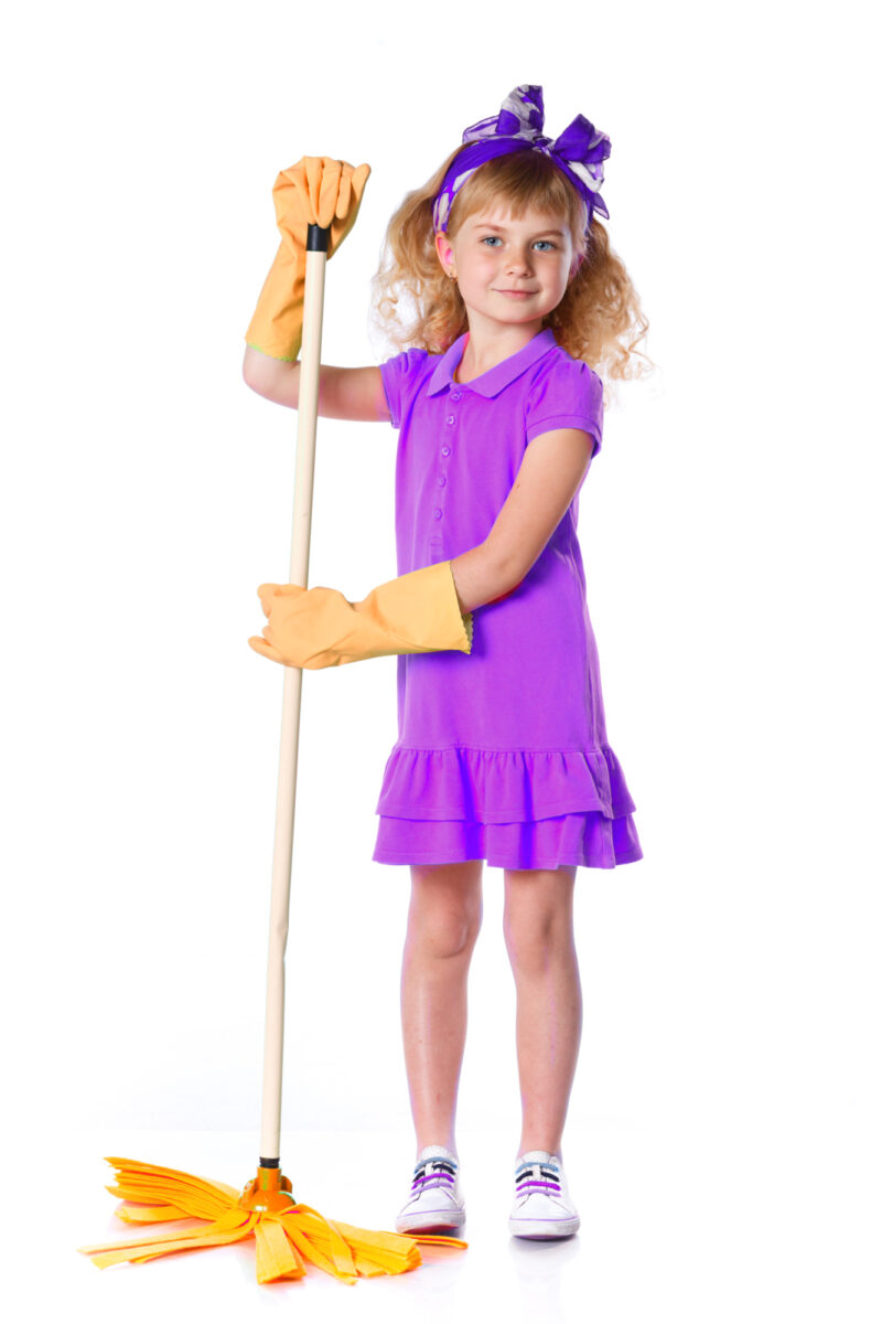 girl holding mop