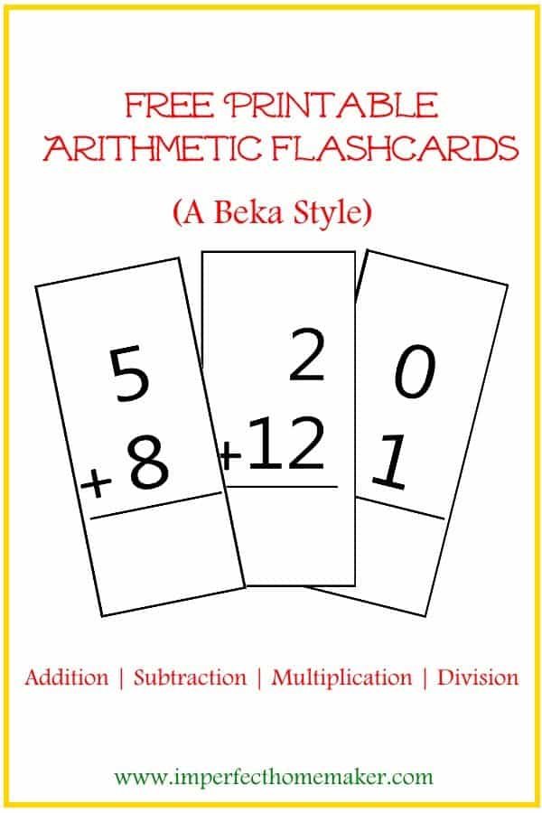 Image for FREE Printable ABeka-Style Arithmetic Flash Cards