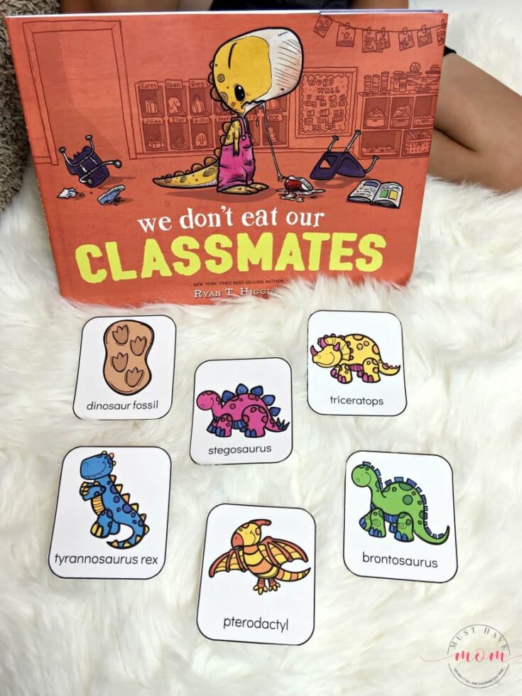 Image for We Don't Eat Our Classmates + Free Printable Dinosaur Flashcards!