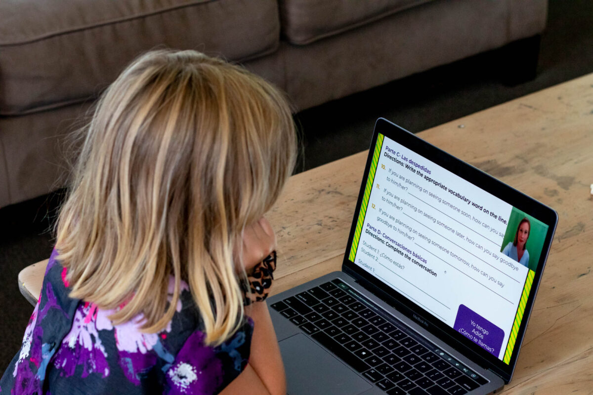young girl watching Learn Mas Spanish