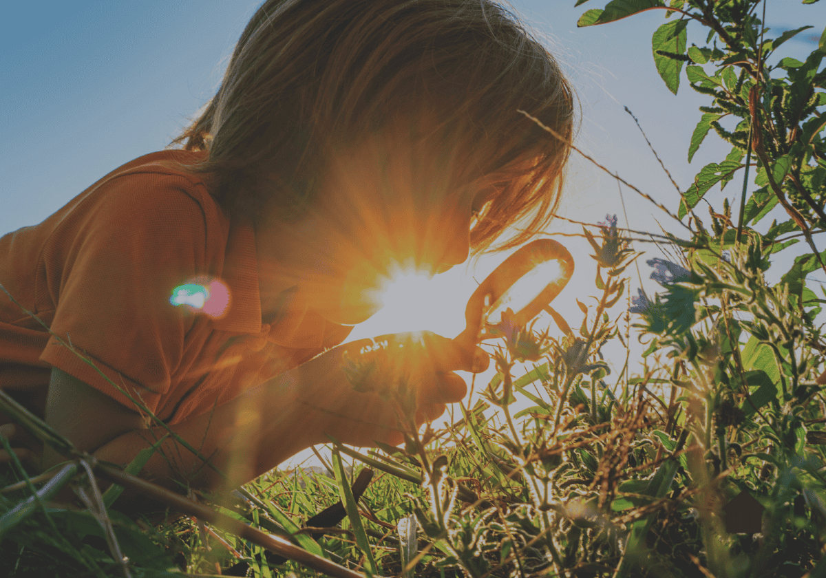 child exploring nature with microscope