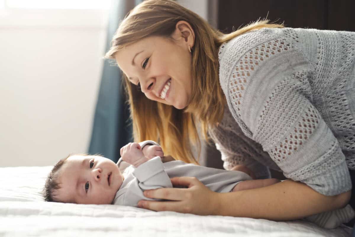 mom and baby looking at each other