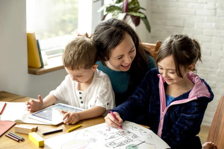 homeschool fun with mom and two kids