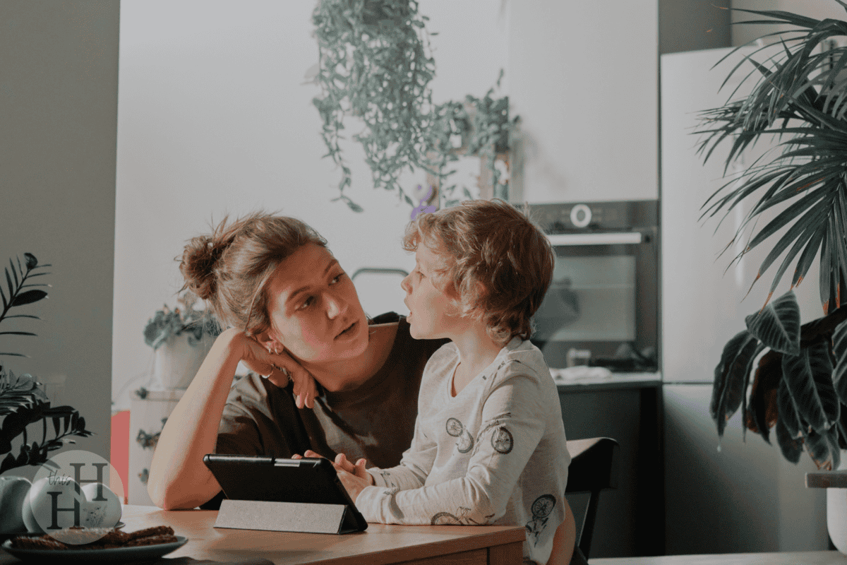 mom talking to child