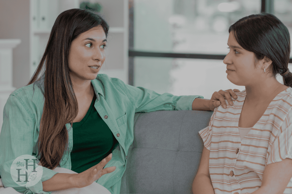 two woman talking