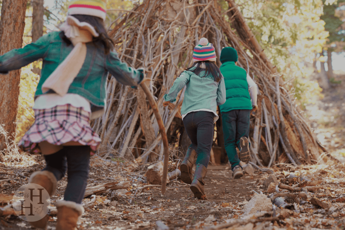 children playing in the woods