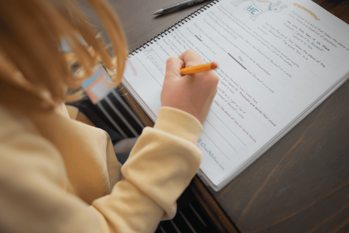 daughter using Guest Hollow grammar curriculum