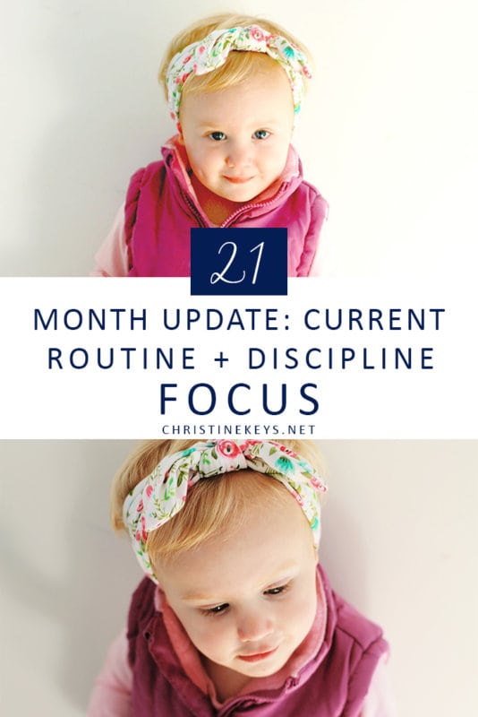 21 Month Update: Current Routine + Discipline Focus || Find an updated routine in this post as well as milestone updates and other helpful information. #toddler #toddlerroutine #toddlerdiscipline #discipline #parenting #motherhood